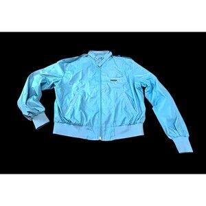 Vintage Members Only Jacket Mens Lg Teal Cotton Blend Bomber Moto Style 80s